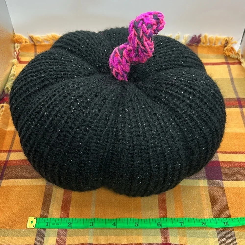 Sparkling Black and Pink Knit Pumpkin Decor handmade. One of a kind